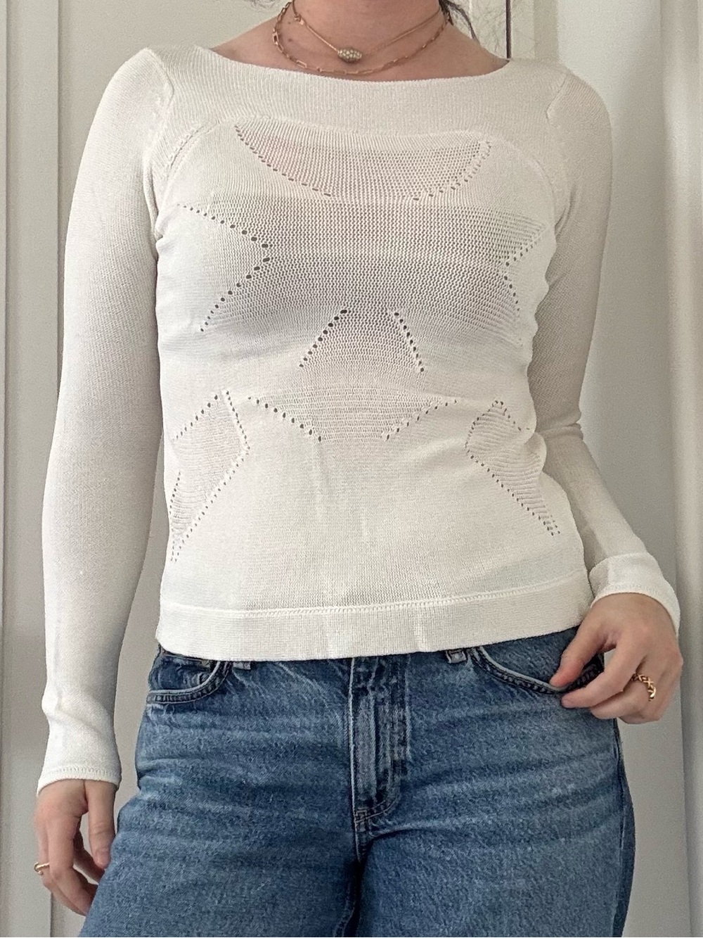 Helmut Lang Cream Star Open Knit Sweater S